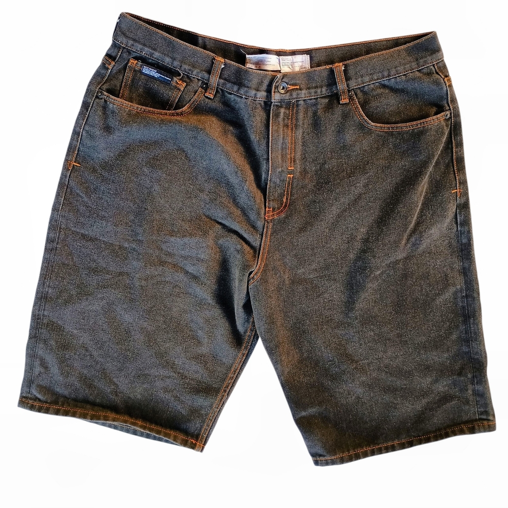 Rocawear Men's Denim Shorts Black with Orange Stitching Sz W42